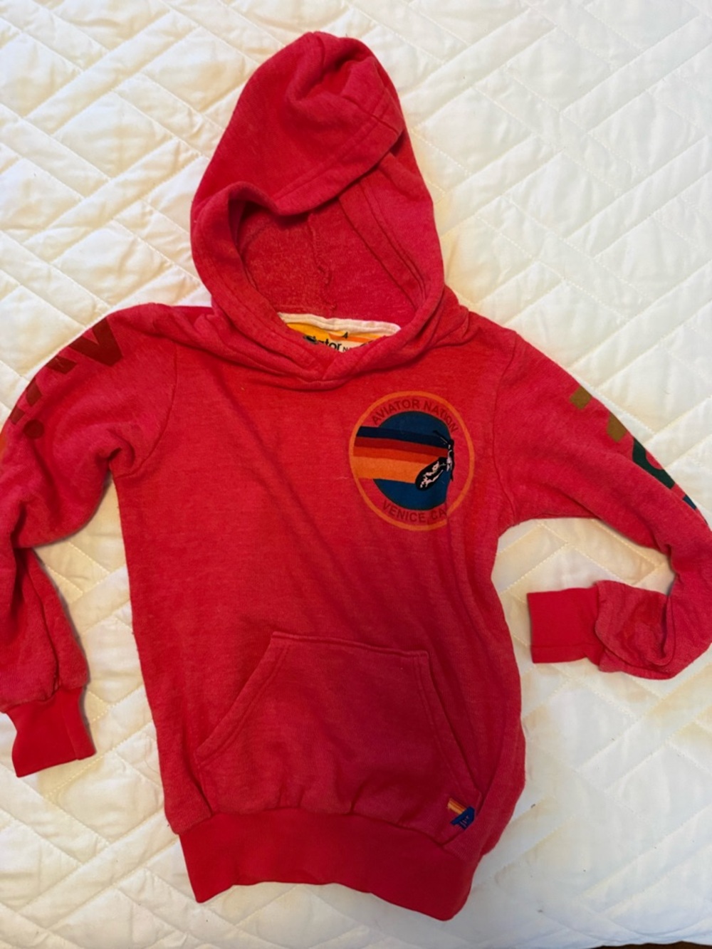 Aviator Nation Kids Red Hooded Sweatshirt with Stripe Patch